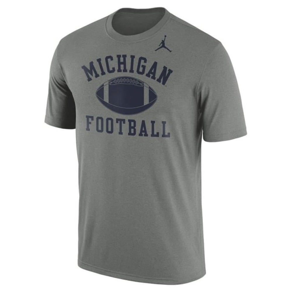 Jordan Michigan Wolverines Football Dri-FIT T-Shirt Mens Large Gray Jumpman Tee